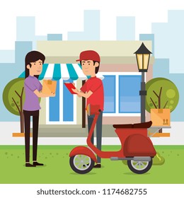 delivery worker with motorcycle character