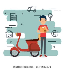 delivery worker with motorcycle character