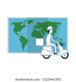 delivery worker in motorcycle with map paper