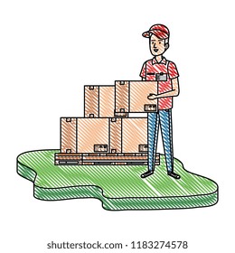delivery worker with pile boxes