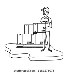 delivery worker with pile boxes