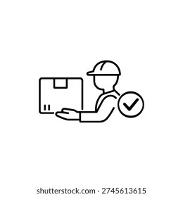 Delivery worker profession icon black and white vector courier holding package delivery worker profession illustration
