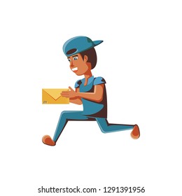 delivery worker running with envelope