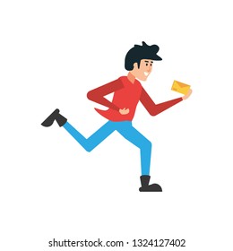 delivery worker running with envelope