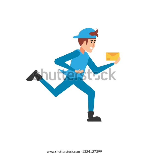 Delivery Worker Running Envelope Stock Vector (Royalty Free) 1324127399