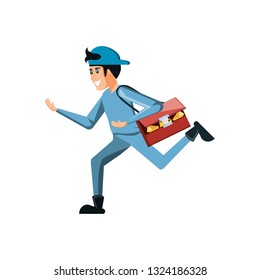 delivery worker running with post bag icon