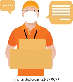 Delivery worker shipping box Delivery service workers wear orange shirts.