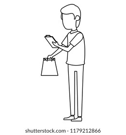 delivery worker with shopping bag and checklist