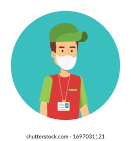 delivery worker using face mask isolated icon vector illustration design