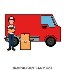 delivery worker with van avatar character