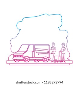 delivery workers with cart and van