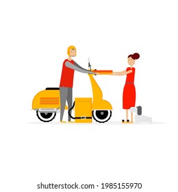Delivery workers are delivering products to customers.