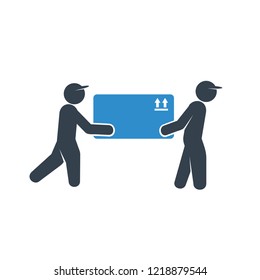 delivery workers lifting a box icon on white background