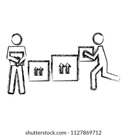delivery workers lifting boxes silhouettes