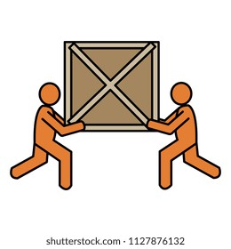 delivery workers with wooden box silhouettes