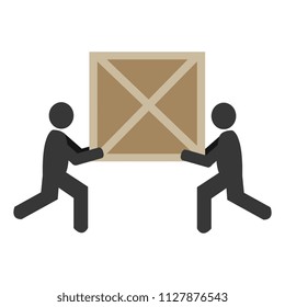 delivery workers with wooden boxes silhouettes