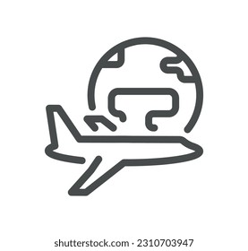 Delivery and world travel related icon outline and linear vector.