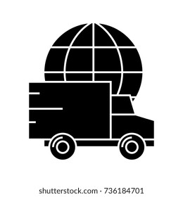 delivery worldwide icon, vector illustration, black sign on isolated background