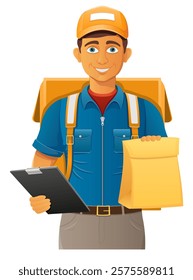 delivery young man courier service vector illustration isolated on white background