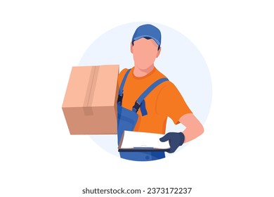 Deliveryman carrying a cardboard parcel box