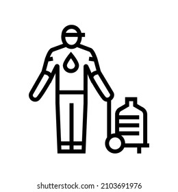 deliveryman delivering water line icon vector. deliveryman delivering water sign. isolated contour symbol black illustration