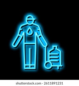 deliveryman delivering water neon light sign vector. deliveryman delivering water illustration