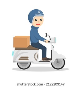 Deliveryman delivers packages by scooter design character on white background