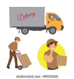 Deliveryman and delivery truck vector stock