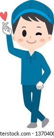 Deliveryman making a finger heart
