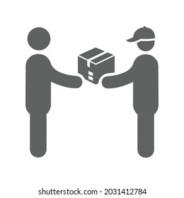 Deliveryman, Paket, empfangen Symbol. Graue Vektorgrafiken.
