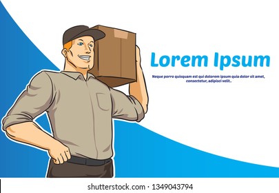 deliveryman with parcel vector illustratoin banner