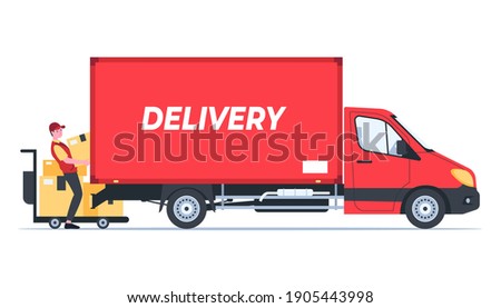 Deliveryman put packaging box in the truck