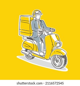 deliveryman rides scooter delivers order