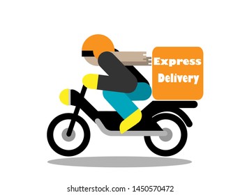 Deliveryman riding motorbike to express delivery service to customers, Vector Illustration on white background