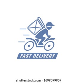 Deliveryman is riding a scooter. Delivery icon, vector illustration