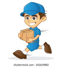 Deliveryman running and holding package 