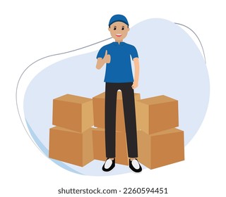 deliveryman showing a pile of packages
