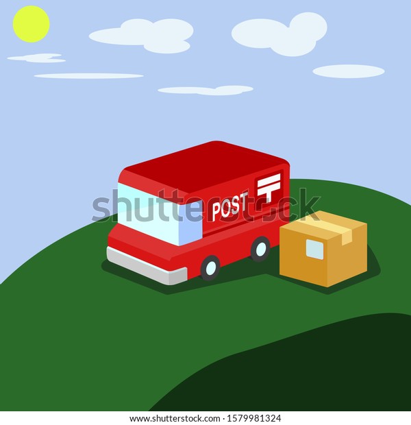 deliveryman with truck illustration, delivery\
truck in mountain with cartoon\
style.