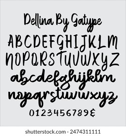 Dellina is a cool, brushed and trendy handwritten font. This font reads as strong, confident, and dynamic and can add tons of stylish character to your designs.