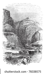 Delphi in Greece, during the 1890s, vintage engraving. Old engraved illustration of Delphi. Trousset Encyclopedia