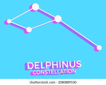 Delphinus constellation 3d symbol. Constellation icon in isometric style on blue background. Cluster of stars and galaxies. Vector illustration