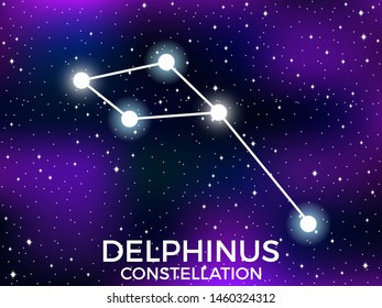 Delphinus constellation. Starry night sky. Cluster of stars and galaxies. Deep space. Vector illustration