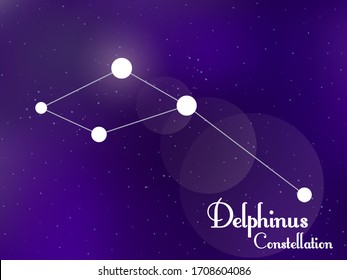 Delphinus constellation. Starry night sky. Cluster of stars, galaxy. Deep space. Vector illustration