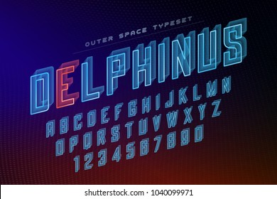 Delphinus futuristic vector decorative font design, alphabet. Easy Swatch Color control