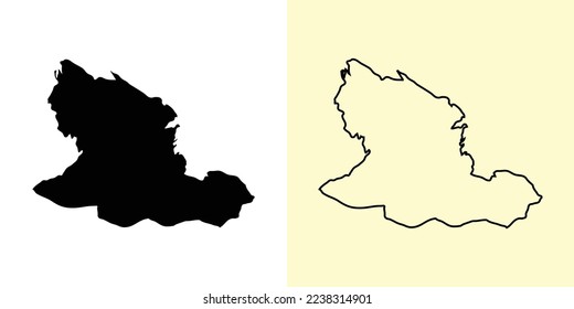 Delta Amacuro map, Venezuela, Americas. Filled and outline map designs. Vector illustration