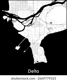 Delta city map, Canadá - Cartaz de mapa vetorial topográfico