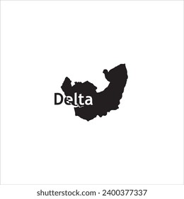 Delta-Karte und schwarzes Buchstabendesign auf weißem Hintergrund