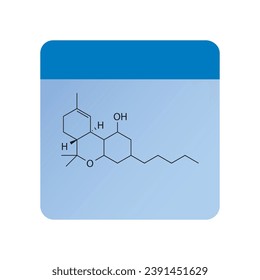 Estructura molecular Delta-9-THC, diagrama de fórmula esquelética sobre fondo rosa. Ilustración vectorial EPS10 científica.