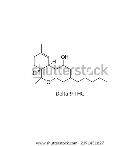 Delta-9-THC molecular structure, skeletal formula diagram on white background. Scientific EPS10 vector illustration.