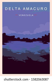 Delta-Amacuro retro poster. Delta Amacuro travel illustration. States of Venezuela greeting card. 